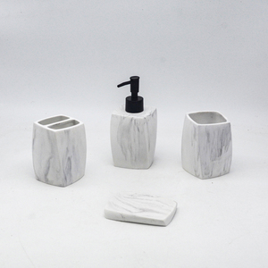 Resina Premium Luxuoso Matte Marble Soap Dispenser <span class=keywords><strong>Toothbrush</strong></span> <span class=keywords><strong>Holder</strong></span> Tumbler Hotel Moderno Banheiro Organizador Counter Top Set - Product Image 4