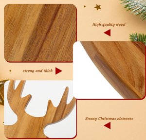 Vente en gros de planche à découper de Noël en bois d'acacia 2 pièces planche à charcuterie avec manche en bois de cerf pour décoration de Noël de cuisine - Product Image 3