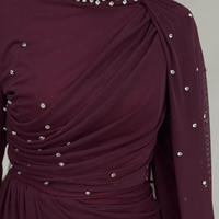 Robe de soirée modeste en mousseline de soie perlée rouge bordeaux sur mesure OEM pour femme, Abaya musulmane à col montant avec cape latérale, robe de mariée pour femme