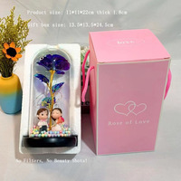 Cadeau de la Saint-Valentin, fleurs artificielles personnalisées, couverture en verre avec lumières LED, poupée qui s'embrasse, décoration, rose en or 24 carats dans un dôme en verre