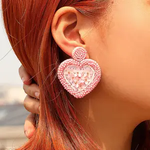 2024个性爱情时尚串珠耳环手工缝制粉色花朵Miyuki耳环女性饰品