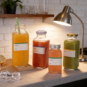 Bouteille en verre carrée française transparente de 180 ml, 250 ml, 350 ml, 500 ml, personnalisable, avec bouchon à vis hermétique pour jus pressé à froid - Product Image 1