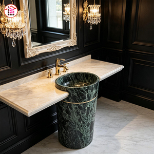 Lavabo sur pied en marbre vert naturel, lavabo autoportant en marbre vert avec incrustation dorée pour <span class=keywords><strong>salle</strong></span> <span class=keywords><strong>de</strong></span> <span class=keywords><strong>bain</strong></span> <span class=keywords><strong>de</strong></span> luxe - Product Image 4