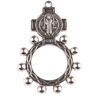 Couleur Pinky Catholique Argent Plaqué Alliage Chapelet Vintage Religieux St. Benoît Anneau pour Anneau De Prière En Forme De Pendentif