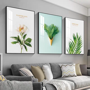 Affiches murales en série Feuilles de plantes vertes, style nordique floral, peinture sur porcelaine cristalline encadrée, pour fond de canapé, vente en gros d'usine - Product Image 4