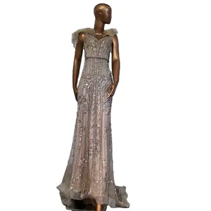 QUEENS GOWN champagne beaded prom dress ostrich mermaid gown heavry beaded evening gown