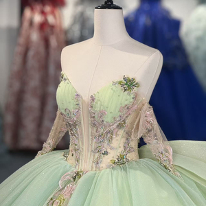 Robe de Quinceañera Jancember 6894 de luxe vert menthe, robe de bal florale, robe de mariée vert <span class=keywords><strong>sauge</strong></span>, robe scintillante pour fête d'anniversaire de 16 ans, banquet - Product Image 5
