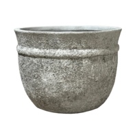 Pot de fleurs vintage d'extérieur en ciment, aspect pierre, résistant aux intempéries, rond et robuste, pour aménagement paysager de patio - Vente en gros
