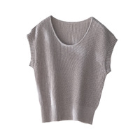 Pull-over d'été en coton et soie de luxe pour femmes, manches courtes, col ras du cou, décontracté