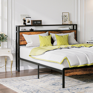 <span class=keywords><strong>Letto</strong></span> matrimoniale imbottito di alta qualità con libreria, struttura in legno e <span class=keywords><strong>ferro</strong></span>, <span class=keywords><strong>testiera</strong></span> morbida con contenitore e stazione di ricarica USB - Product Image 1