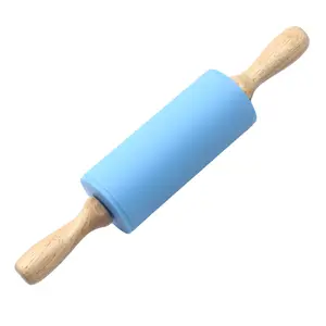 Silicone Small size Rolling Pin Dough Roller for Pizza Cookie with Wooden Handle Nonstick Surface Rolling Pins for Baking