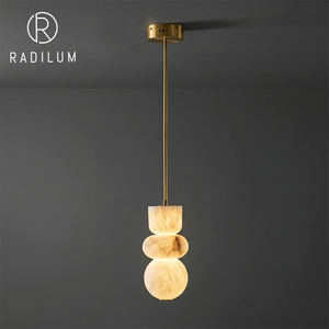 Lámpara Colgante de Alabastro, Latón, Estilo Moderno Retro, para Dormitorio, Comedor, Bar, Diseño de Alta Gama, Escultura de Piedra Translúcida, Lámpara Artística - Product Image 1
