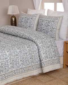 Grey Taupe Floral Cotton Quilt Hand Block Print Reversible Bedspread Boho Bedding Twin Queen <b>King</b> - Product Image 2