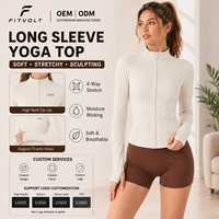FITVOLT Vente en gros Veste de yoga à manches longues pour femmes, personnalisée, sans couture, à séchage rapide, respirante, en nylon uni, devant uni