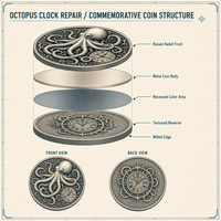 Pièce commémorative 3D personnalisée en relief, pièce de défi steampunk Octopus Clock Repair, cadeau souvenir, vente en gros, usine OEM ODM