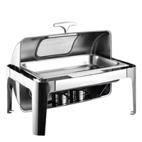 Plats de service chauffants à couvercle roulant 9L pour mariages, buffets, en acier inoxydable doré, chauffe-plats dorés