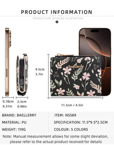 Baellerry nuovo fiore stampa da donna portafoglio sottile porta carte Bifold portamonete con cerniera tasca in pelle di grande capacità - Product Image 3