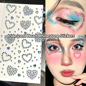 Autocollants de tatouage en strass rouge en forme de cœur pour le maquillage du Nouvel An - Bijoux de visage scintillants en diamant, accents créatifs pour rehausser l'ambiance festive - Product Image 5