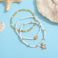Ensemble de bracelets perlés 3 brins, imitation perle, or, étoile de mer, coquillage, charme bohème, plage, été, bijoux pour femmes, bracelets, cadeau de fête