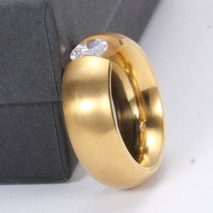 Bague géométrique en or avec zircon rond serti par tension, bijou unisexe tendance, cadeau - Product Image 4