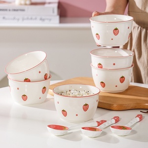 Juego de cuenco y cuchara de cerámica de estilo nórdico, vajilla de alto valor, sopa, arroz, ensaladera para fiestas y uso familiar - Product Image 1