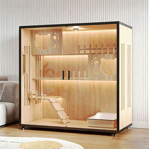 パノラマライトラグジュアリーキャットヴィラホーム大型ペット室内猫ケージハウスキャビネット木製キャットヴィラケージ - Product Image 6