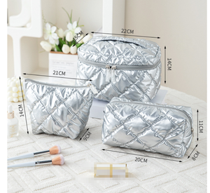 <span class=keywords><strong>2025</strong></span> Mới Nhất Bông Phun Mỹ Phẩm Túi Công Suất Lớn Xách Tay Son Môi Rửa Lưu Trữ Túi Dây Kéo Xuống 3Pcs Trang Điểm Bộ Túi - Product Image 3