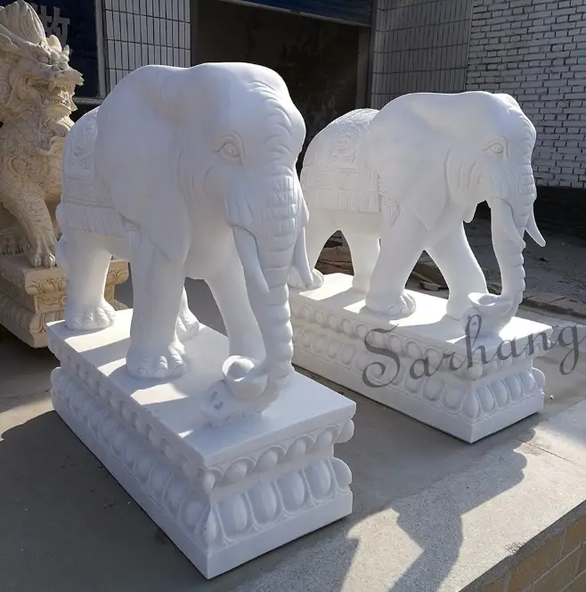 Giardino esterno Intagliato A Mano di Pietra di Marmo Animale Statua Statua di Elefante