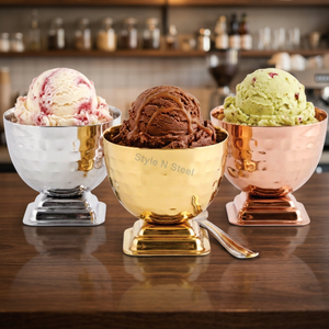 Stainless Steel Ice Cream Bowl Hammered Metal <b>Sundae</b> <b>Dish</b> Polished Dessert Serving Bowl for Home Food Prep - Product Image 6