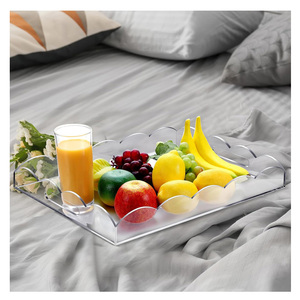 Paquete de 2 bandejas acrílicas transparentes para servir con asas, organizador de bandejas decorativas festoneadas para exhibición de alimentos y cocina - Product Image 1