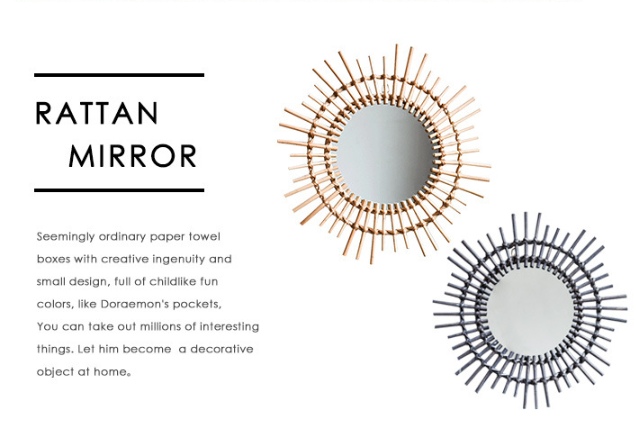 Indonesian rattan dressing makeup mirror creative art decoration round mirror B&B living room porch wall hanging mirror