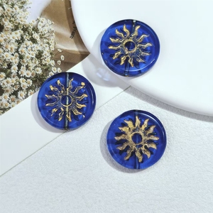Cuentas de Vidrio Redondas con Diseño de <span class=keywords><strong>Sol</strong></span> de 21.5 mm, Bañadas en Oro - Product Image 5