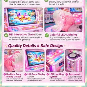 เครื่องเกมแข่งม้าสำหรับเด็ก 2 ผู้เล่น รุ่นฟิลลี่ คิวตี้ส์ |   ม้าโยกเด็กแบบอินเทอร์แอคทีฟพร้อมไฟ LED วัสดุสแตนเลส - Product Image 3