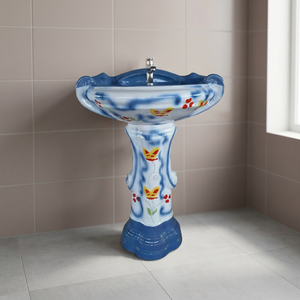 Modern Round Ceramic Wash Basin With <b>Full</b> Pedestal Faucet Compatible Water Resistant Bathroom Sink - Product Image 6