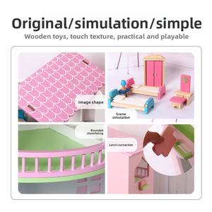 Grande Villa Rosa Simulação De Madeira Miniatura Doll House DIY Toy <span class=keywords><strong>Mini</strong></span> Aniversário Presente Modelo Toy - Product Image 3