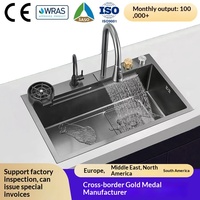 Évier de cuisine grand format à cuve unique en acier inoxydable nano-revêtu, luxe léger, à encastrer sous plan, avec robinet extractible, compatible lave-vaisselle, certifié CE UE