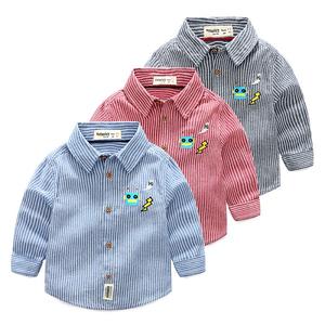 Nueva Camisa de Manga Larga de Algodón a Rayas con Bordado de Robot Premium para Niños Bloemen - Product Image 1