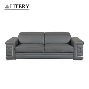 Contemporary Leather Set Sofa with Chic Geometric Arms and Sleek Chrome Detailing for a Modern Living Room Elegance