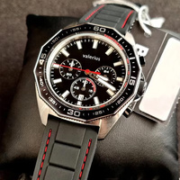 Valerius Jam Tangan Kuarsa Chronograph Pria Jam Tangan Bisnis Tahan Air 30M Tali Kulit Coklat Casing Emas Dial Putih