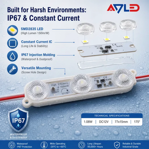 โมดูล LED ADLED SMD2835 1.08W DC12V IP67 กันน้ำสำหรับไฟส่องสว่างภายนอกอาคาร 175 °   มุมมองภาพ คูลไวท์ 7100K - Product Image 1