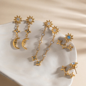 ต่างหูรูปดาวพระจันทร์พระอาทิตย์ ประดับเพชรซิร์คอนทรงกลม ชุบทอง เหมาะสำหรับใส่ทุกวัน ชุดเครื่องประดับสำหรับผู้หญิง - Product Image 2
