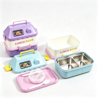 Boîte à lunch pour enfants en forme de maison mignonne, double couche, en acier inoxydable, boîte bento portable avec poignée, récipient alimentaire pour enfants, école