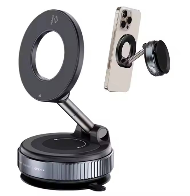 Portable Magnetic Vacuum Car Phone Holder Metal Adsorption Strong Magnetic Car Phone Mount Vacuum Suction Cup Phone Mount