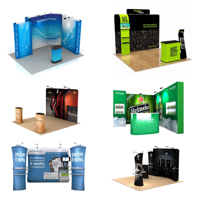 Eenvoudig Te Installeren Op Maat Gemaakte Tentoonstellingscabine Spandex Stof Aluminium Frame Pop-Up Stand Beurs Display