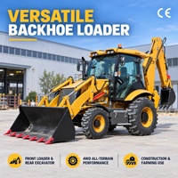 Mini-chargeuse-pelleteuse 4x4 diesel avec chargeur frontal et excavatrice arrière pour le creusement de fossés, le drainage des fondations et la construction routière