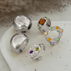 2025 mode Hiphop géométrique réglable ouvert alliage anneaux pour femmes et hommes plaqué or anneaux empilables avec des gemmes colorées - Product Image 5