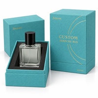 Boîte à parfum rigide carrée verticale en papier spécial gaufré textile bleu œuf de moineau avec logo personnalisé, base et couvercle, 10x10x14cm, mousse surélevée