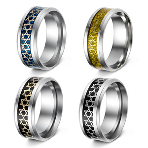 Anillos de acero inoxidable de titanio de 8MM para hombre, anillo de pentagrama de hexagrama hueco, anillo de acero de titanio, estrella de cinco puntas, joyería de moda - Product Image 1