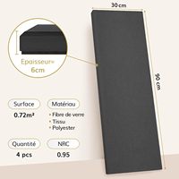 Panneaux acoustiques muraux 3D en fibre de verre + mousse acoustique PET, 4 pièces, grand format 90x30x6cm, absorption sonore 0.95 NRC, design moderne pour studio et bureau