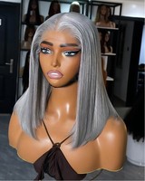 Cheveux bruts vietnamiens os double dessiné droite courte bob perruque gris gingembre cheveux humains naturels 13x4 dentelle avant perruques en gros